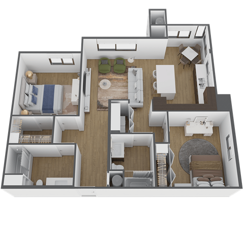 a 3d floor plan of a house with a bedroom and a living room